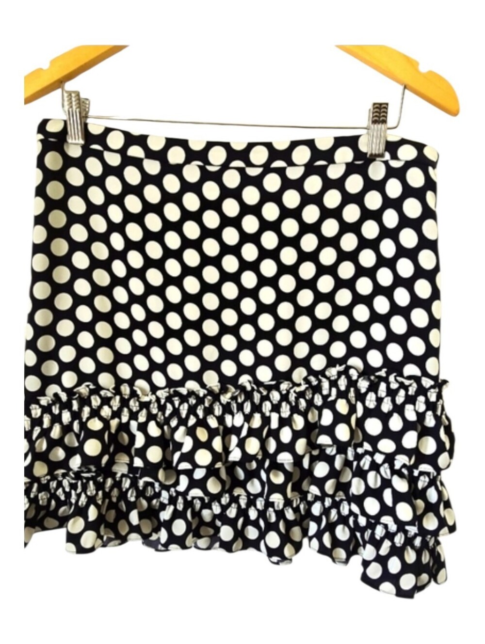 J. Crew Navy Blue & White Polka Dot Layered Ruffle Hem Skirt With Lining, Sz 10